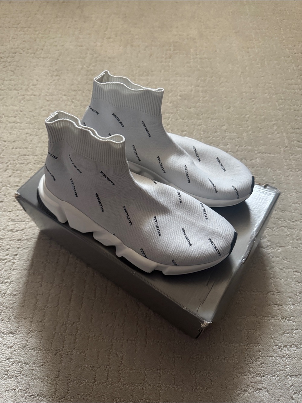 Balenciaga White and Black Sock-Style Speed Trainer Sneakers